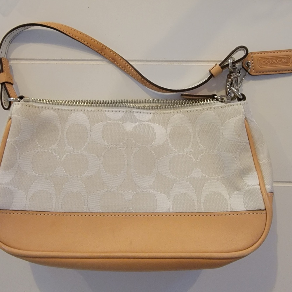 Coach Y2K White and Tan Wristlet